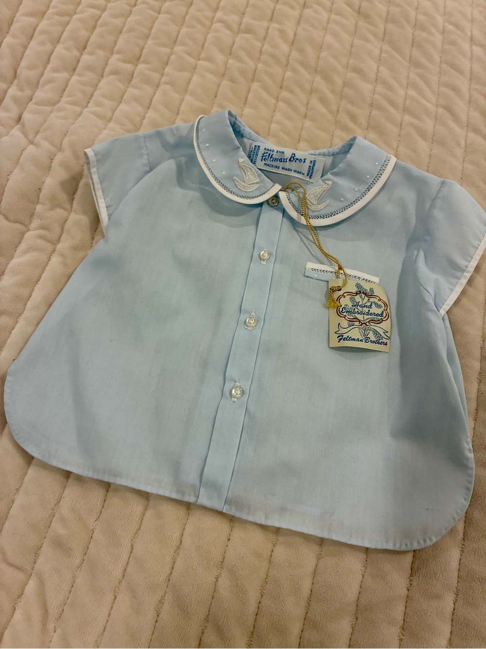 Jelluma Bros Light Blue Embroidered Peter Pan Collar Button-Down Shirt